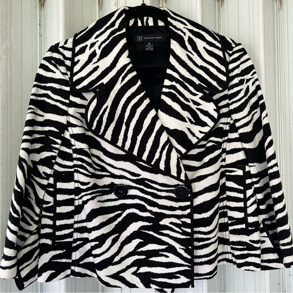 INC International Concepts Zebra Print Large Wide Collar Jacket!